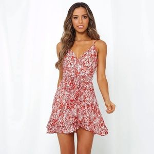 Hello Molly Dressed to Frills Wrap Around Dress - Red Floral Print